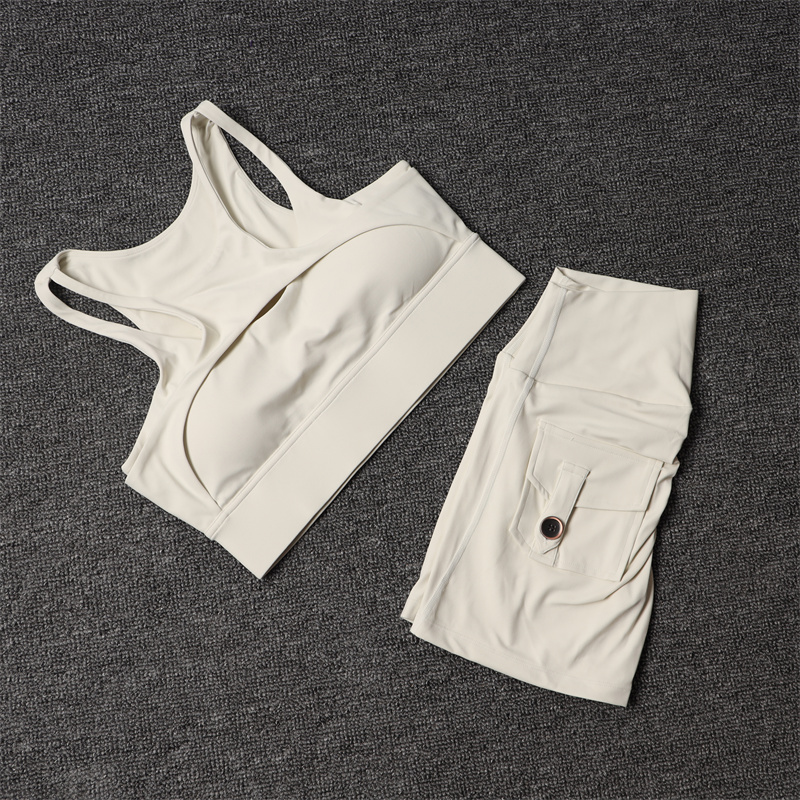 Outdoor Sport Leggings - กางเกงขาสั้นออกกําลังกายชุดโยคะชุดสตรีสูงเอวกีฬา Bra ออกกําลังกายขี่จักรยานกางเกงขาสั้นชุดกีฬาพร้อมกระเป๋า