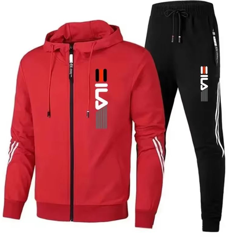 Outdoor Sport Leisure - เสื้อสเวตเตอร์มีซิปสำหรับฤดูใบไม้ร่วงและฤดูหนาว + กางเกงกีฬา, ชุดวิ่งและออกกำลังกายสำหรับผู้ชาย, ชุดกีฬาลำลองสำหรับผู้ชาย