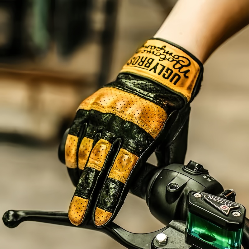 Horse Riding Glove - อั๊กลี่บรอส ยูนิเซ็กส์ถุงมือหนังแท้สำหรับขี่มอเตอร์ไซค์ ถุงมือขี่มอเตอร์ไซค์สไตล์เรโทร รองรับหน้าจอสัมผัส 2 สี