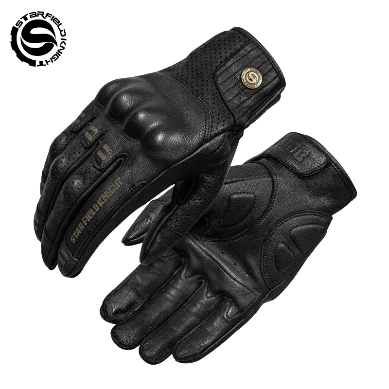 Horse Riding Glove - ถุงมือขี่มอเตอร์ไซค์หนังแพะแท้ SFK สีดำ กันลื่น ทนต่อการสึกหรอ ระบายอากาศได้ดีสำหรับฤดูร้อน
