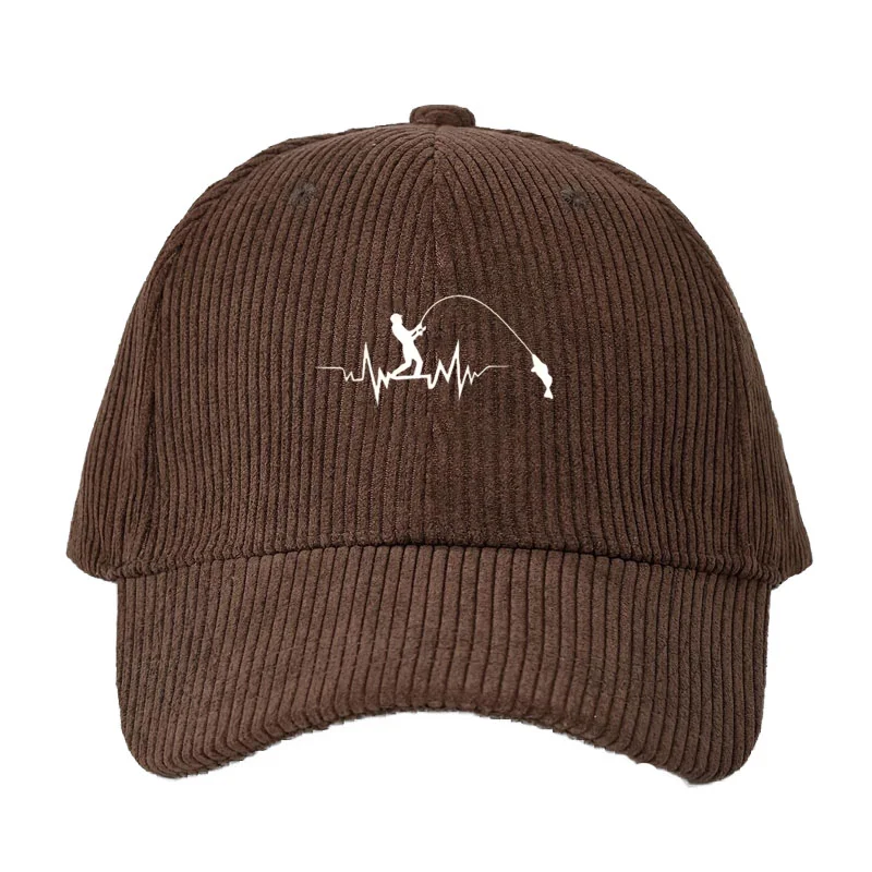 Outdoor Sport Hat - หมวกเบสบอลผ้าลูกฟูกแบบปรับได้ ลายตกปลา สำหรับผู้ชายและผู้หญิง หมวกทรงแด๊ดสำหรับนักตกปลา หมวกกีฬากลางแจ้ง พร้อมดีไซน์ตะขอเบ็ดตกปลา