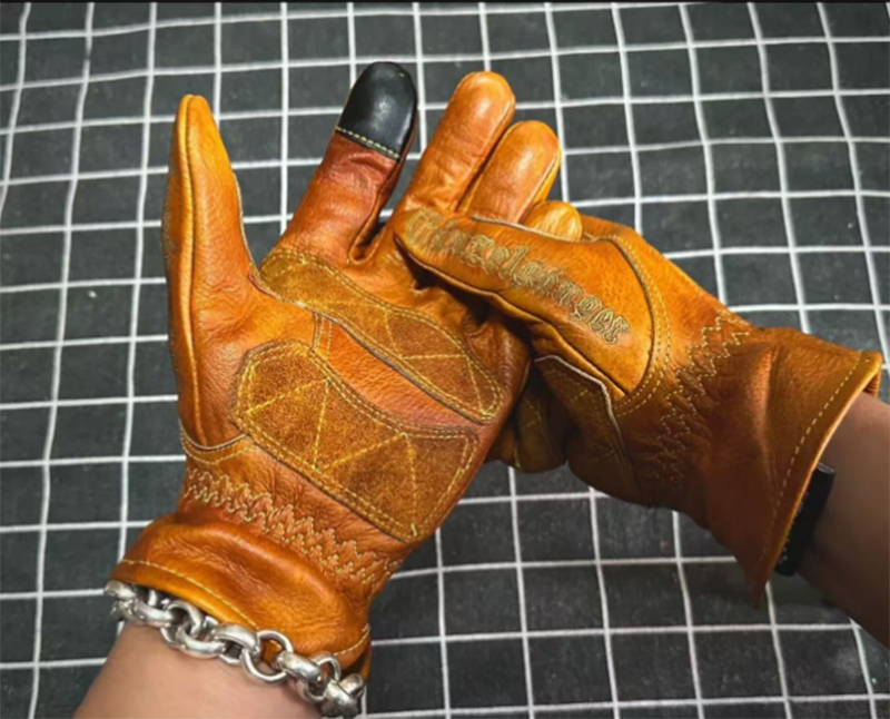 Horse Riding Glove - Handmade ของแท้หนัง Retro รถจักรยานยนต์ถุงมือ Full Finger