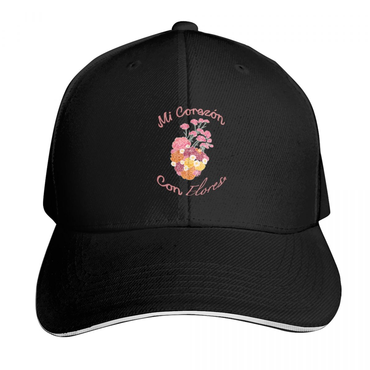 Outdoor Sport Complex - หมวกเบสบอลลาย Mi Corazón Con Flores (ลายเส้นสีขาว: