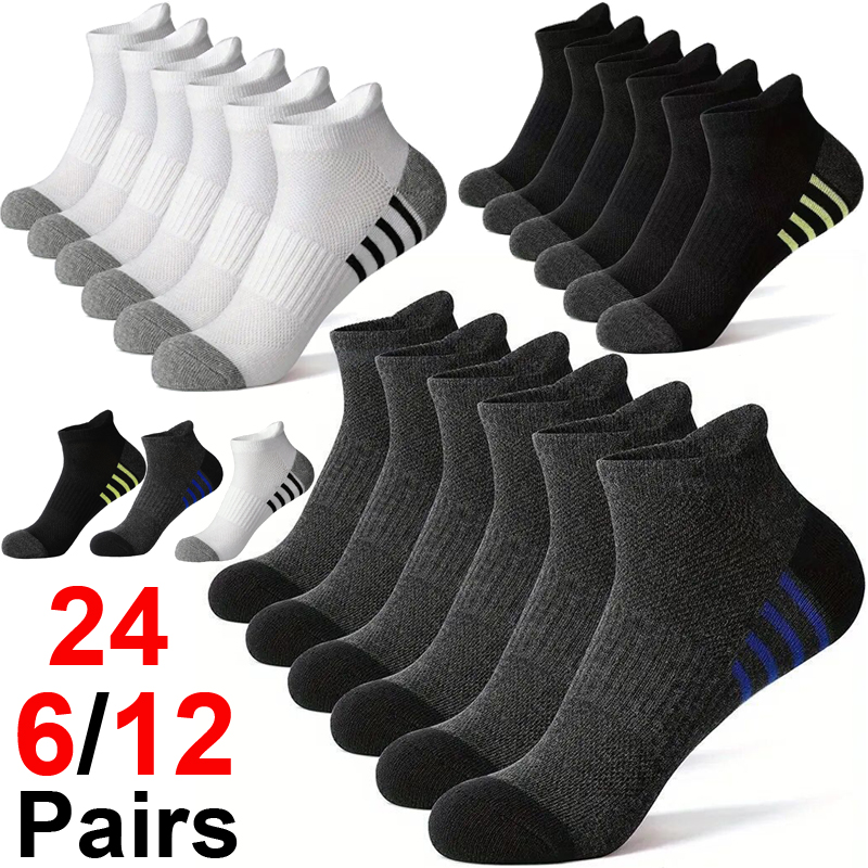 Outdoor Sport Hose - 12 คู่คุณภาพสูงผู้ชายกีฬาถุงเท้ากลางแจ้งสีดำสีขาวระบายอากาศได้ดีสบายถุงเท้าสั้นชาย PLUS ขนาด EU39-46