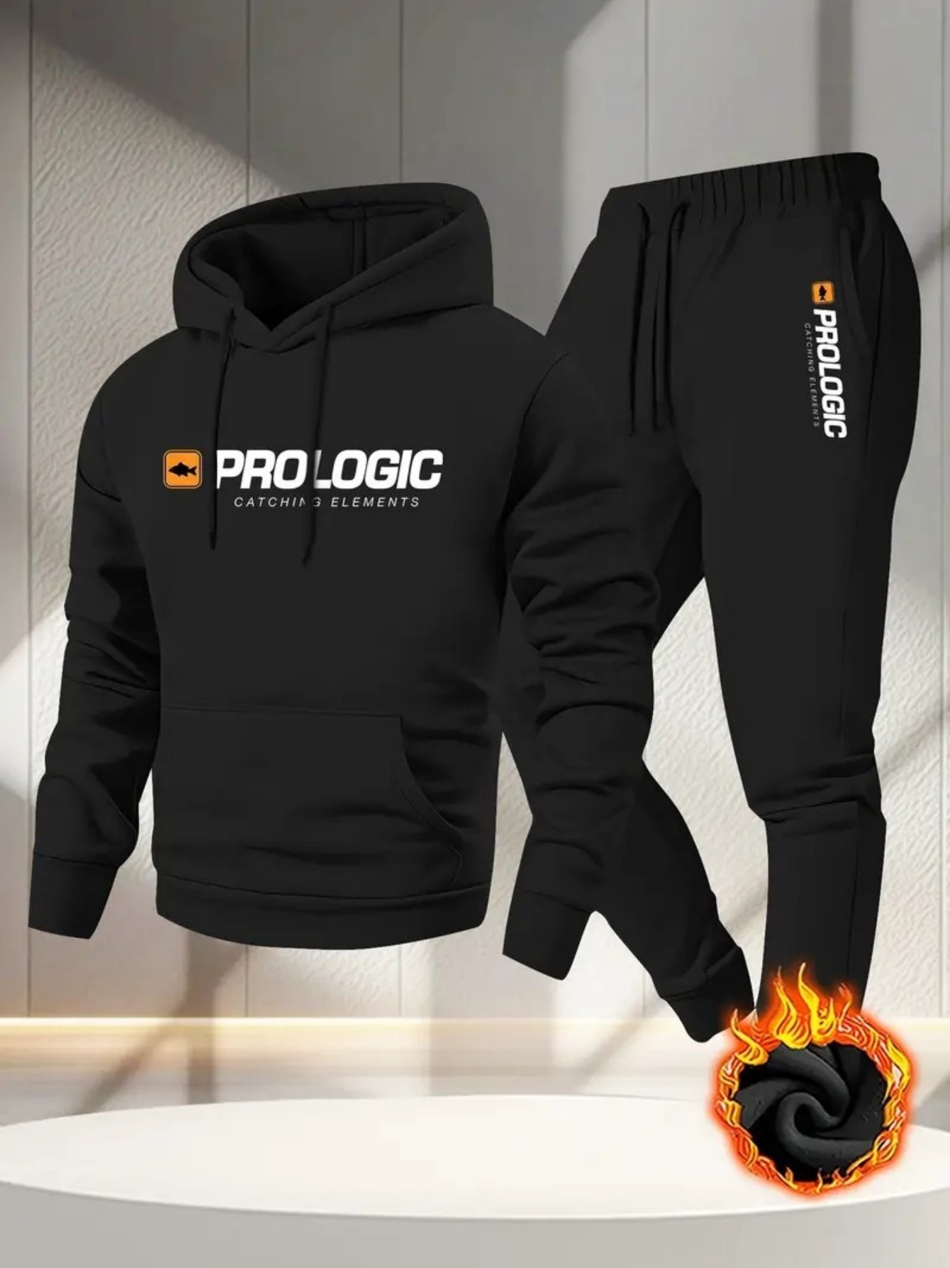 Outdoor Sport Leisure - ชุดฮู้ดดี้บุขนแกะพิมพ์ลายสำหรับผู้ชายและกางเกงจ็อกเกอร์ขายาว 2 ชิ้น ชุดลำลองสำหรับเล่นกีฬาและกิจกรรมกลางแจ้ง